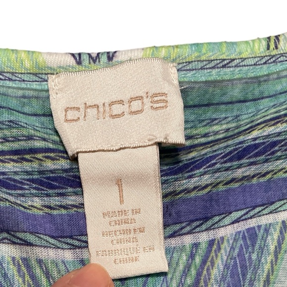 SOLD Chico's Blue Chevron Top SparkleV-Neck Sheer Slightly Flutter Sleeve Sz1 - Picture 6 of 7